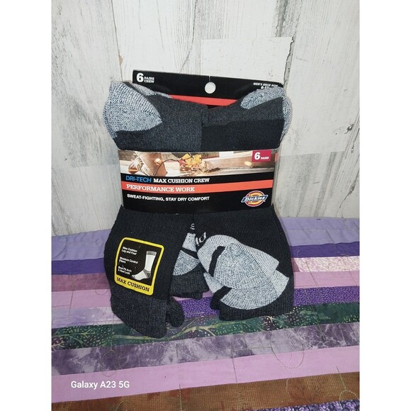 NEW Dickies Dri-Tech Performance Work Black Crew Socks 6 Pairs - Mens Size 6-12 - Picture 1 of 4